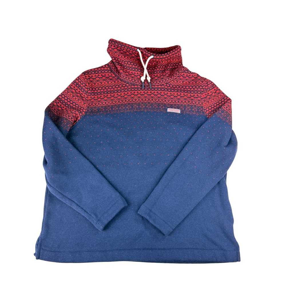 Vineyard Vines Womens XL Fleece Pullover‎ Navy Fair Isle Funnel Neck Sweater